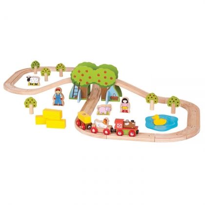 bigjigs, дървено, влакче, влак, с, релси, аксесоари, ферма, игра, игри, играчка, играчки
