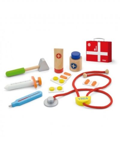 viga, комплект, дървени, детски, лекарски, малкият, доктор, принадлежности, лекар, куфар, игра, игри, играчка, играчки