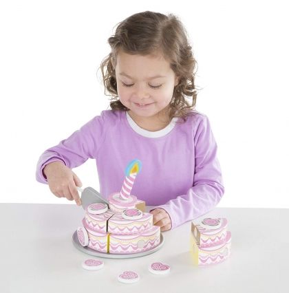 melissa & doug, дървена торта за рожден ден, торта, двуетажна торта, дървена торта, рожден ден, свещичка, игра, игри, играчка, играчки
