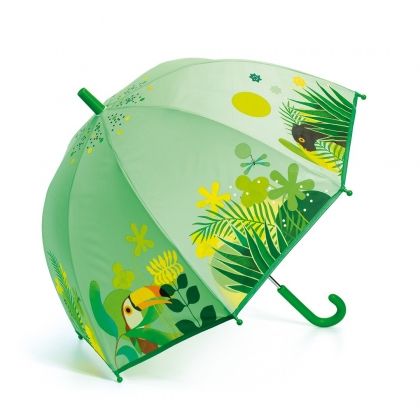 djeco, детски чадър, тропическа джунгла, джунгла, зелен чадър, чадър, дъжд