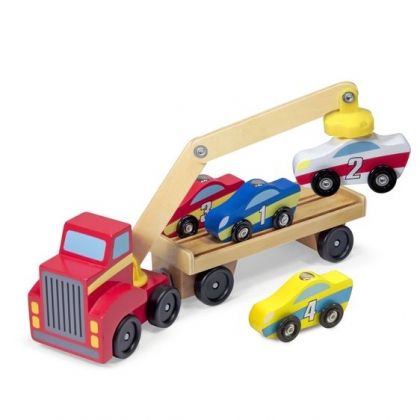 Melissa and Doug, магнитен дървен автовоз, автовоз с коли, детски автовоз, дървен автовоз, игра, игри, играчка, играчки 