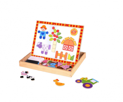 Tooky Toy, дървена, двулицева, двустранна, дъска, за, писане, магнитна, тебешири, магнит, форми, ферма, игра, игри, играчка, играчки
