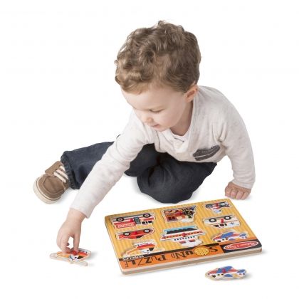 melissa & doug, Дървен музикален пъзел с дръжки, Превозни средства, дървен музикален пъзел, пъзел с дръжки, музикален пъзел, пъзел със звуци, пъзел, пъзели, puzzle, puzzles