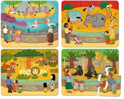 Vilac, четири дървени пъзела, четири пъзела, зоопарка, забавни пъзели, пъзели с животни, дървен пъзел, дървени пъзели, пъзел, пъзели, puzzle, puzzles