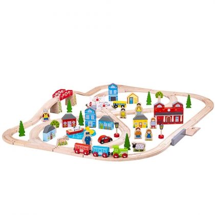 Bigjigs, Дървен влак, с релси, градски, селски, дървено влакче, играчка, играчки, игри, игра