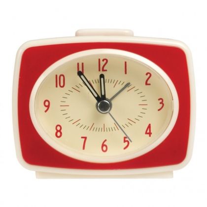 rex london, ретро будилник с дизайн на телевизор, червен, ретро часовник, ретро будилник, будилник, аларма, детски будилник