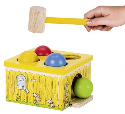 Goki, игра с чук и цветни топки, мишлета, дървена играчка, образователна играчка, играчка, играчки, игри, игра