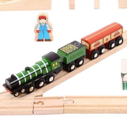 Bigjigs, Дървен влаков комплект, Летящият шотландец, дървени релси за влакчета, дървени релси играчки, влак с дървени релси, релси, дървени релси, игра, игри, играчка, играчки
