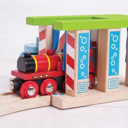 Bigjigs, Автомивка за влакове, дървена автомивка, автомивка играчка, дървена играчка, дървени релси за влакче, игра, игри, играчка, играчки
