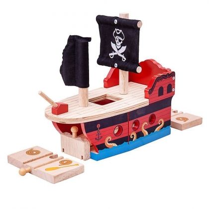 Bigjigs, дървен пиратски кораб, дървена играчка, играчка от дърво, кораб, дървен кораб, пиратски аксесоари, дървени кораби, играчки, играчка, пиратска играчка, пиратски кораби, пиратски кораби от дърво за деца, кораб за игра, пиратски кораб за игра 