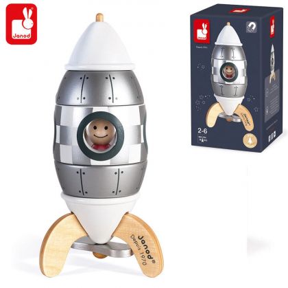 Janod, дървена играчка, играчка от дърво, дървени играчки, играчки от дърво, дървена ракета, магнитна ракета, сребърна магнитна ракета, играчка ракета, сглобяема магнитна ракета, детски играчки, играчка, играчки Janod