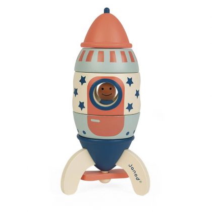 Janod, играчка, дървена играчка, играчки, играчка от дърво, играчки от дърво, дървени играчки, ракета, дървена ракета, магнитна ракета, магнитна ракета в деликатни цветове, дървена ракета от 5 части, сглобяема ракета, играчки Janod