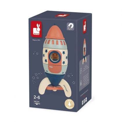 Janod - Дървена играчка - Магнитна ракета в деликатни цветове 