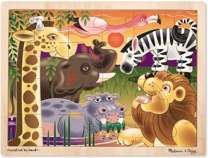Melissa & Doug, играчка, играчки, дървена играчка, дървени играчки, играчка от дърво, пъзел, пъзели, детски играчки, детски пъзели, пъзел за деца, дървен пъзел 25 части, дървен пъзел Сафари, дървен пъзел с африкански животни, пъзел африкански животни