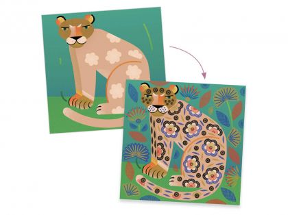 Djeco - Творчески комплект за рисуване с печати - Шаблони с животни