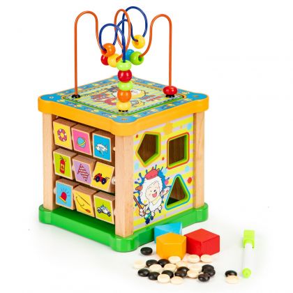 Ecotoys, играчка, играчки, дървена играчка, дървени играчки, дървен куб с активности, дървен куб, куб с активности, детски дървен куб, куб за игра, куб с различни игри, активен куб, продукти Ecotoys, играчки Ecotoys