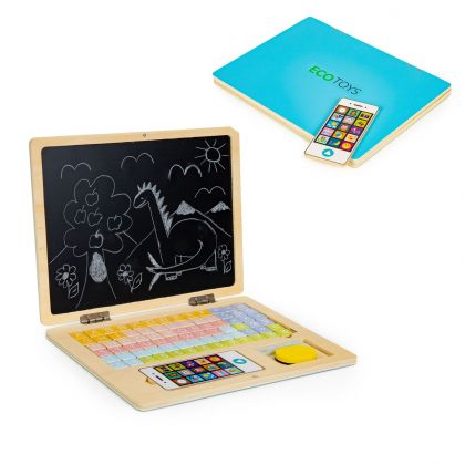 Ecotoys, играчка, играчки, детска играчка, дървена играчка, играчка от дърво, магнитна дъска, магнитни игри, дървена дъска с магнити, черна дъска, дървена дъска лаптоп, магнитна дъска син лаптоп, син лаптоп за игра, дървен лаптоп, играчки Ecotoys