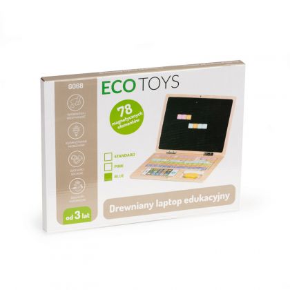 Ecotoys - Дървена образователна магнитна дъска - Син лаптоп 