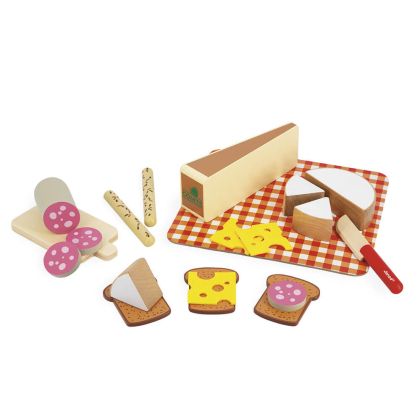 Janod, играчка, играчки, дървена играчка, дървени играчки, компелект за френска закуска, комплект направи си сам закуска, френски деликатеси за деца, играчка с френски продукти, аксесоари за детска кухня, играчка за детска кухня, продукти Janod