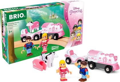 Brio, играчка, играчки, локомотив с вагонче и фигурки, локомотив с две фигурки и вагонче, локомотив спяща красива, вагонче със спящата красавица и принца, розово вагонче за принцеса, вагонче за принцеси, продукти Brio, играчки Brio, влакови комплекти Brio