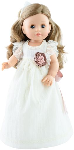 Paola Reina - Комплект дрехи за кукла - Бяла рокля с аксесоар - 42 см 