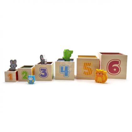 Viga - Комплект дървени кубчета за подреждане - Животни 