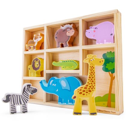 New Classic Toys - Комплект за игра с дървени фигурки - Диви животни 