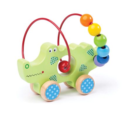 Bigjigs - Дървена детска спирала с мъниста Крокодил - образователна играчка