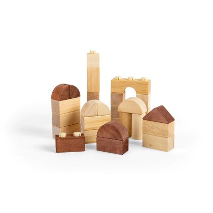 Bigjigs - Голям дървен детски конструктор с кубчета в естествен цвят