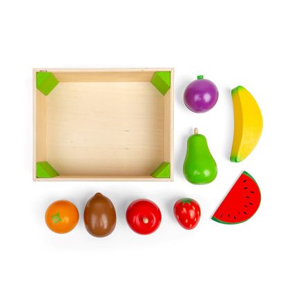 Bigjigs - Дървен детски комплект за готвене - Щайга с плодове