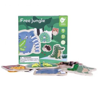 Дървена детска игра - Низанка - Животните от джунглата - Classic World