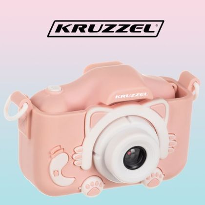 Детска розова цифрова Full HD камера с + 32GB карта памет и вградени игри и селфи камера - Kruzzel