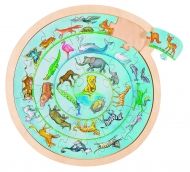 Goki - Детски кръгъл дървен пъзел - Животински кръг